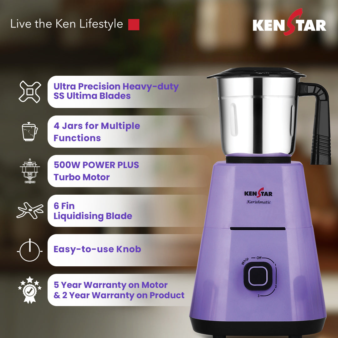 Karishmatic 4J, 500W POWER PLUS Turbo Motor, Mixer Grinder