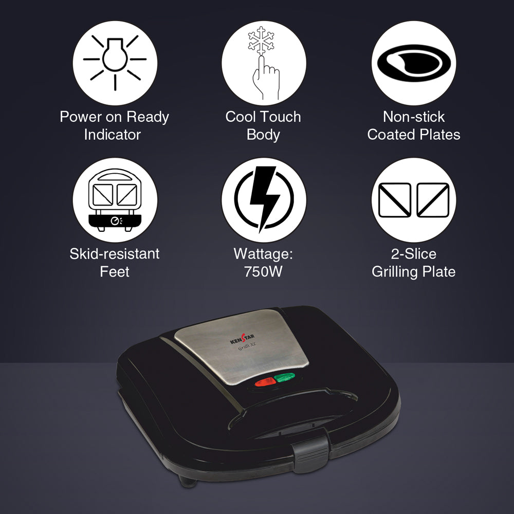 GRILLI XL 750W, with 2 Slice Grilling Plate & Cool Touch Body - high-quality product